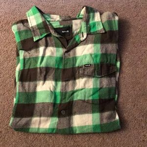 Hurley green and brown flannel shirt